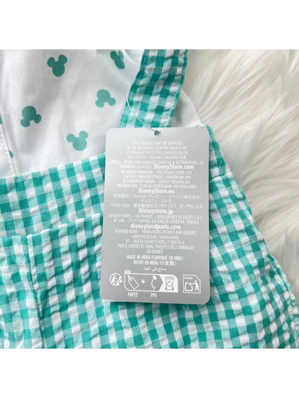 NWT Disney Baby Mickey Mouse Gingham Shortall Overalls 0-3M Aqua Embroidered
